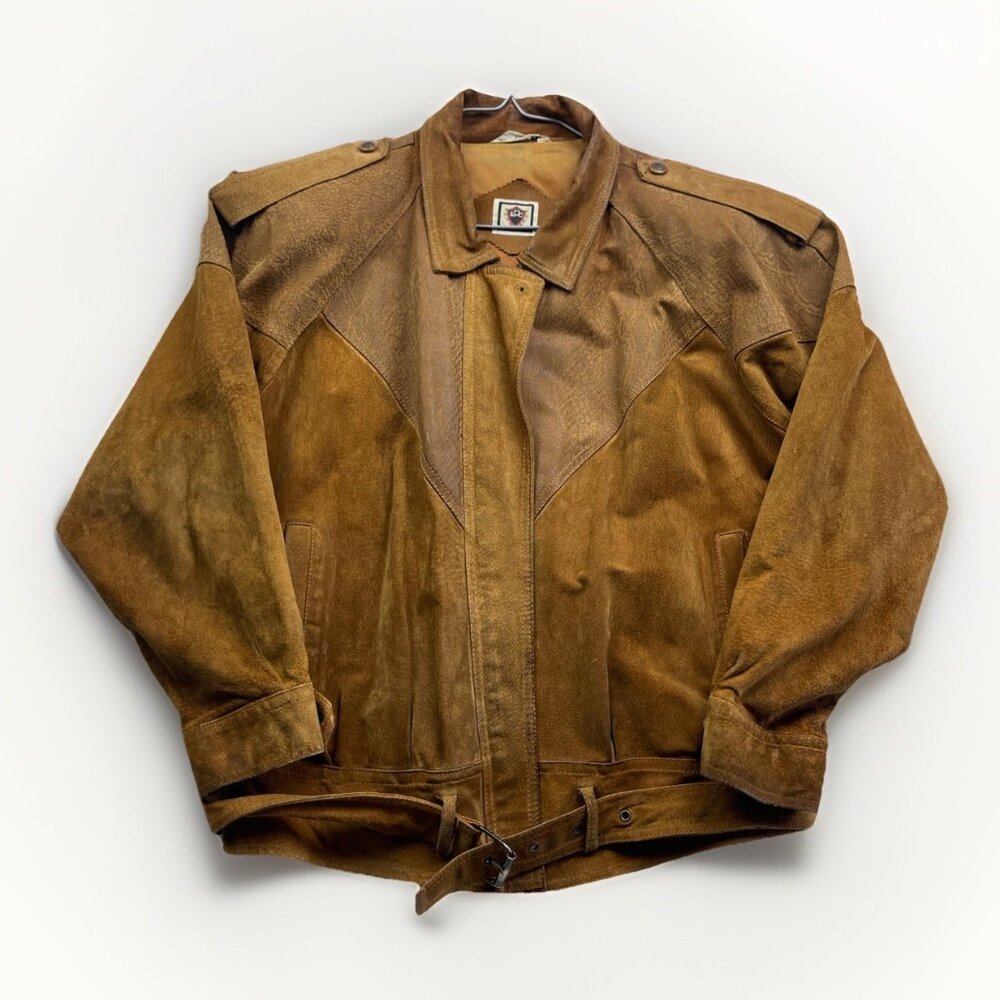 VTG Paris Sport Club Leather Jacket Brown Snake Skin Flight Bomber Padded M Read